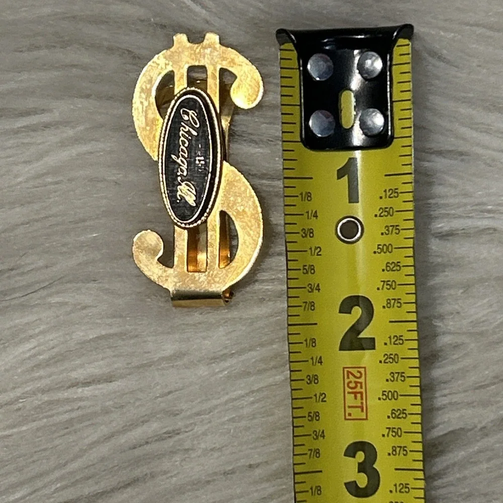 Gold Tone Dollar Sign Money Clip Black Enamel Accent Chicago‎ Old Money Vintage